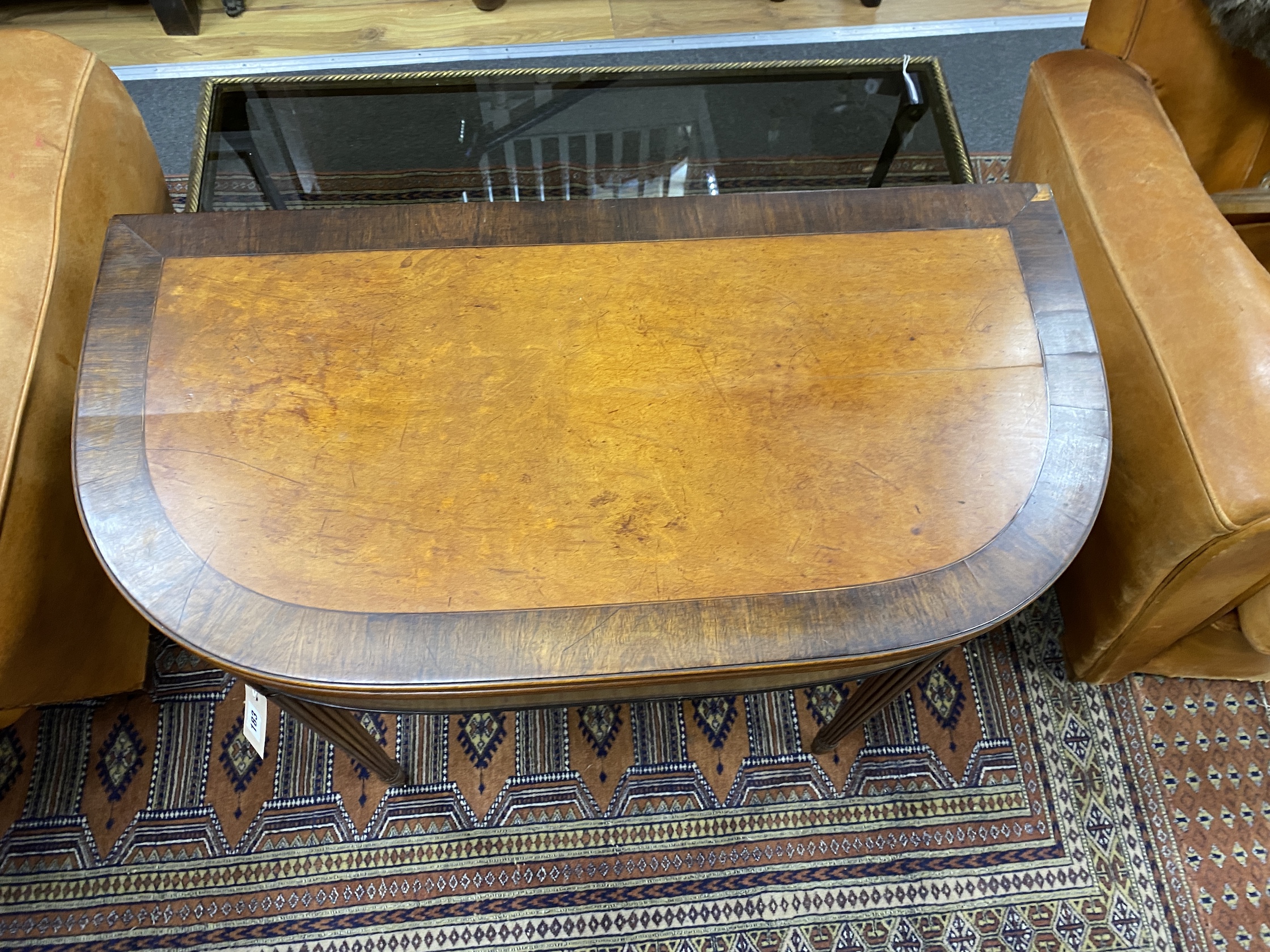 A George III rosewood banded satinwood D shaped card table width 82cm, width 43cm height 74cm